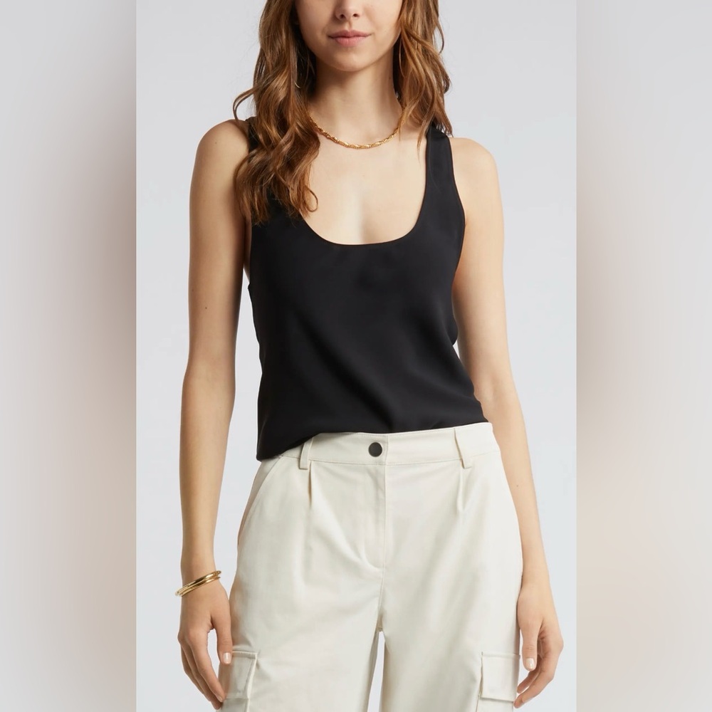 Open Edit Black Silky Sleeveless Top